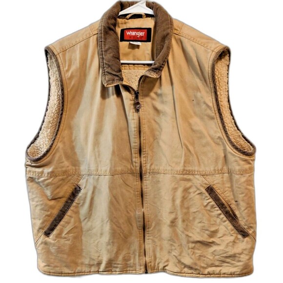 Wrangler Hero Sherpa Lined Denim Vest Size Men’s XL-Brown/Tan Color - Picture 1 of 12